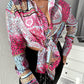 Scarf Print Tie Front Long Sleeve Shirt