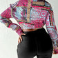 Scarf Print Tie Front Long Sleeve Shirt