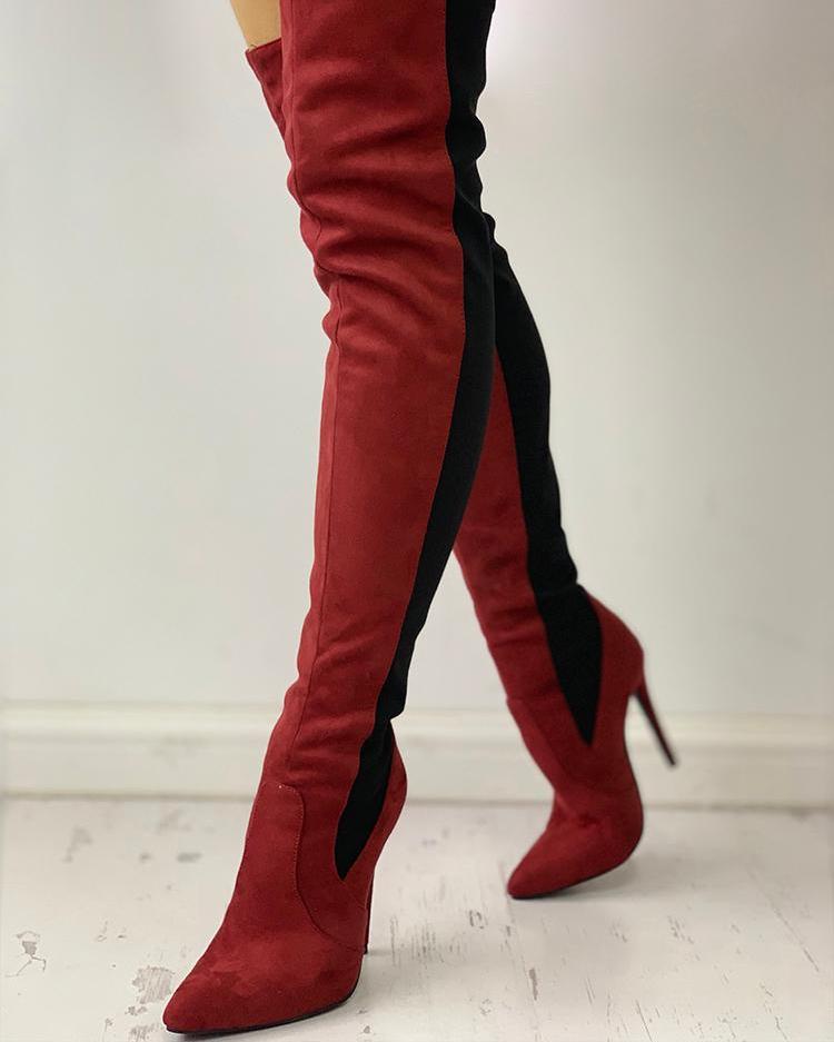 Contrast Color Splicing Over The Knee Boots
