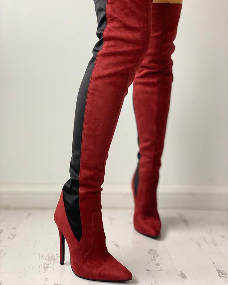 Contrast Color Splicing Over The Knee Boots