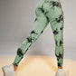 Tie Dye Print Ladder Cutout Sports Yoga Leggings