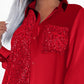 Contrast Sequin Pocket Design Shirt Dress