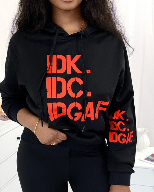 Letter Print Long Sleeve Casual Hoodie