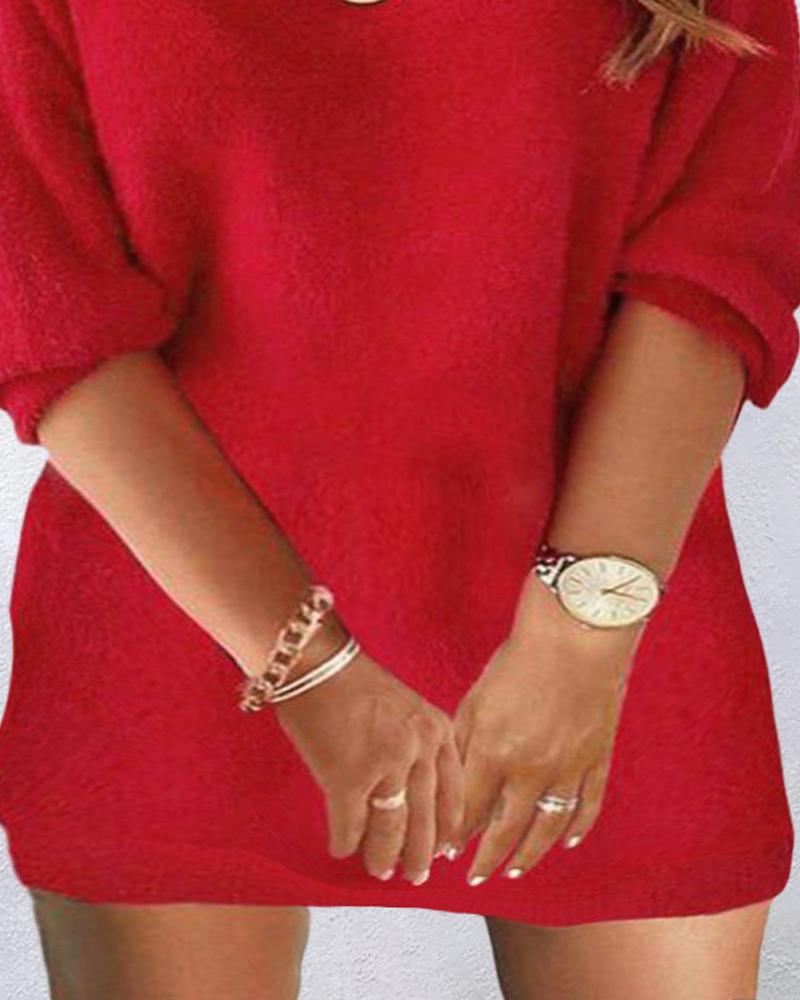 Plus Size V Neck Half Sleeve Fluffy Casual Dress