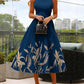 Plants Print Sleeveless Flared Dress