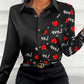 Valentine's Day Heart Letter Print Button Down Shirt