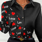 Valentine's Day Heart Letter Print Button Down Shirt