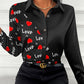 Valentine's Day Heart Letter Print Button Down Shirt