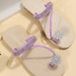 Rhinestone Floral Pattern Toe Ring Beach Flip Flops