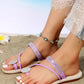 Rhinestone Floral Pattern Toe Ring Beach Flip Flops