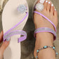 Rhinestone Floral Pattern Toe Ring Beach Flip Flops
