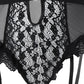 Cutout Backless Lace Garter Teddy With Leg Rings