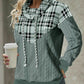 Plaid Print Cable Textured Hooded Sweatshirt
