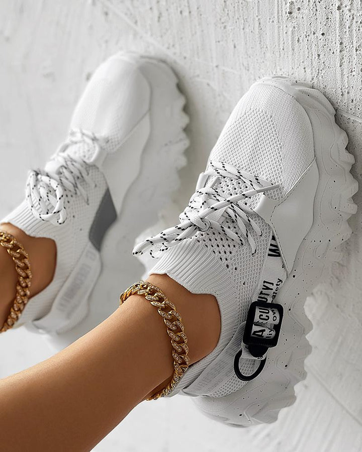 Letter Pattern Platform Lace up Sneakers