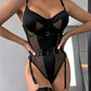 Sheer Mesh Patch Teddy With Garter Belt And Leg Rings