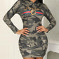 Stylish Camouflage Print Casual Hoodie Dress