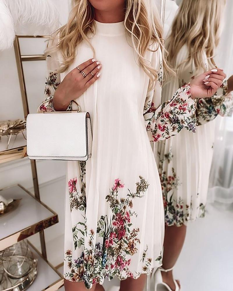 Floral Print Pleated Casual Dress