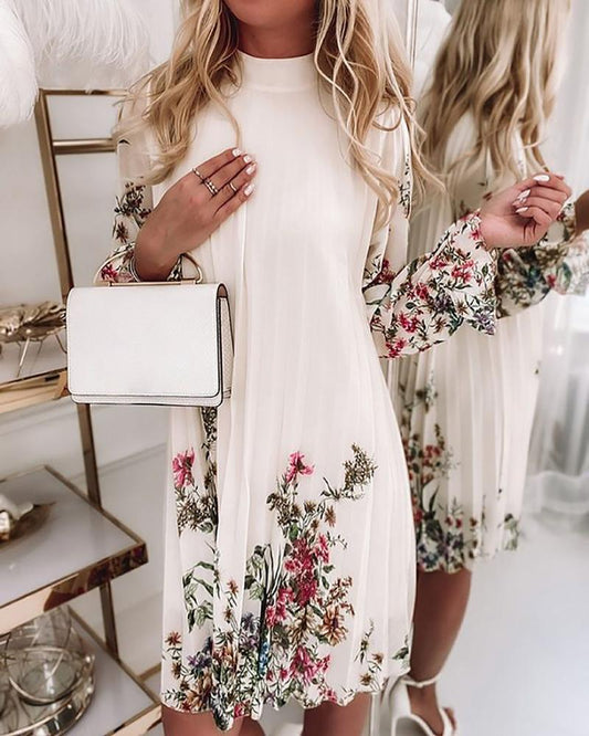 Floral Print Pleated Casual Dress