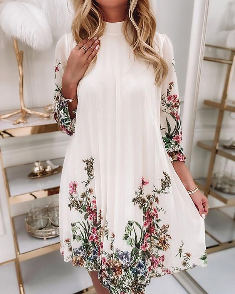 Floral Print Pleated Casual Dress