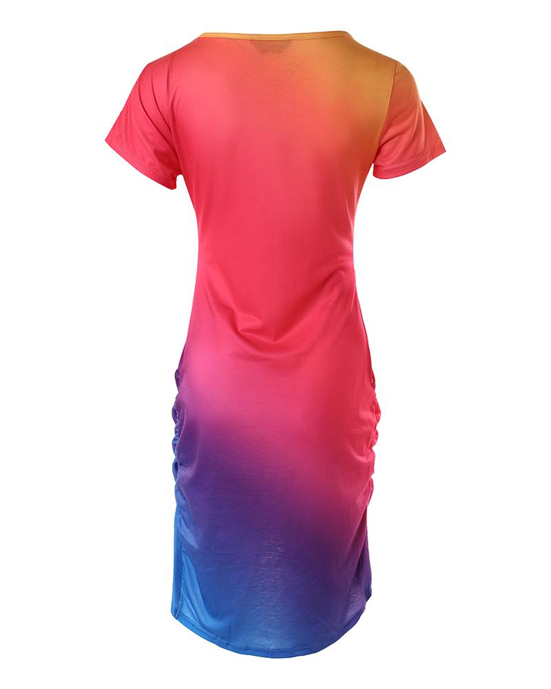 Faith Print Ombre Overlap Casual Dress