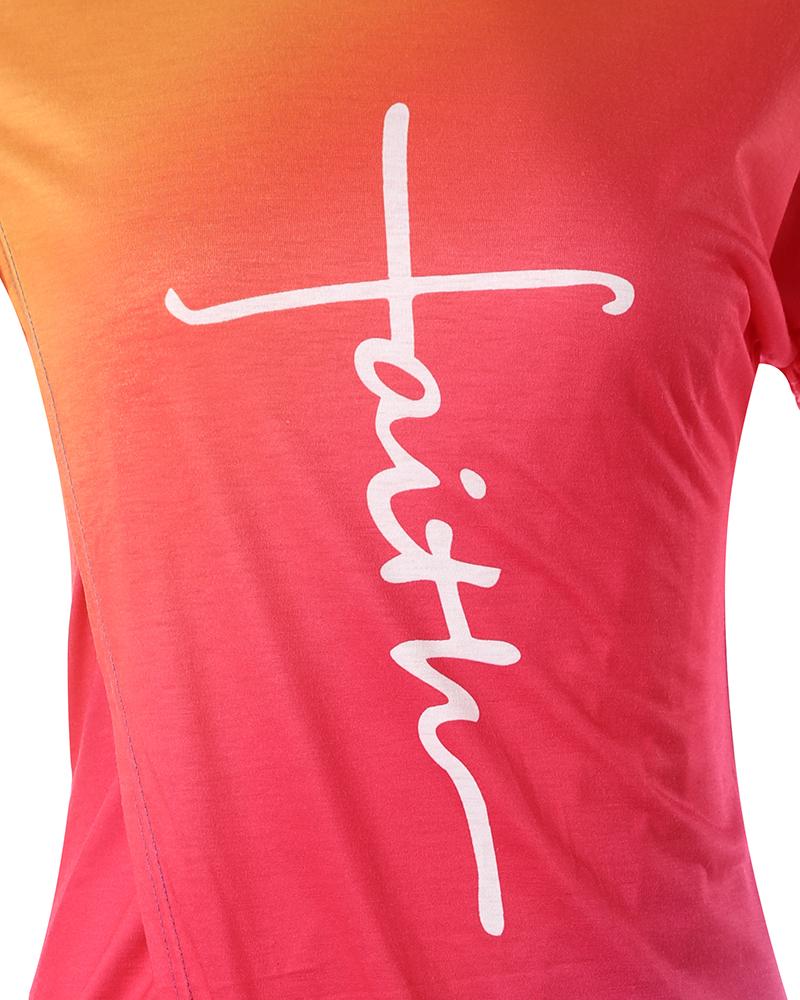 Faith Print Ombre Overlap Casual Dress