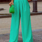Long Sleeve Button Design Top & Wide Leg Pants Set