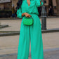 Long Sleeve Button Design Top & Wide Leg Pants Set