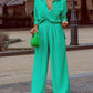 Long Sleeve Button Design Top & Wide Leg Pants Set