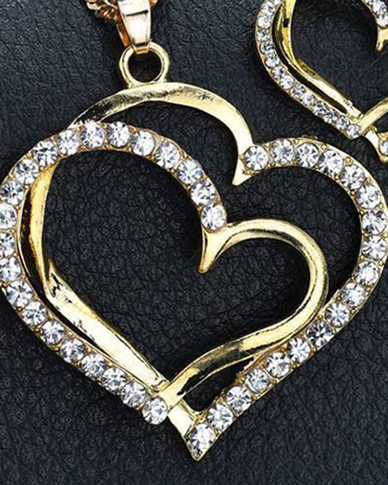 2pcs Rhinestone Hollow Out Heart Shaped Necklace & Drop Earrings Jewelry Set