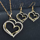2pcs Rhinestone Hollow Out Heart Shaped Necklace & Drop Earrings Jewelry Set
