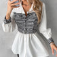 Houndstooth Print Patchwork Belted Ruched Top