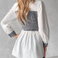 Houndstooth Print Patchwork Belted Ruched Top