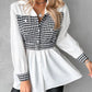 Houndstooth Print Patchwork Belted Ruched Top