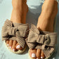 Striped Bowknot Decor Woven Flax Flat Sandals