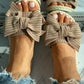 Striped Bowknot Decor Woven Flax Flat Sandals
