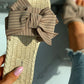 Striped Bowknot Decor Woven Flax Flat Sandals