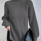 High Neck Long Sleeve Slit Sweater