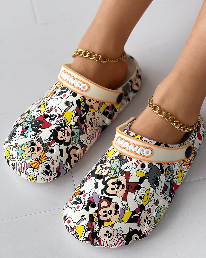 Cartoon Graphic Print Hollow Out Beach Clog Slippers