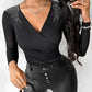 Rhinestone Ruched Overlap Long Sleeve Top