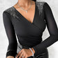 Rhinestone Ruched Overlap Long Sleeve Top