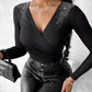 Rhinestone Ruched Overlap Long Sleeve Top