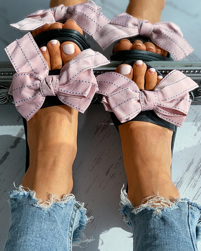 Bowknot Decor Open Toe Flat Sandals