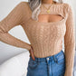 Cutout Front Long Sleeve Cable Knit Sweater