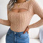 Cutout Front Long Sleeve Cable Knit Sweater