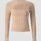 Cutout Front Long Sleeve Cable Knit Sweater