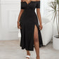 Off Shoulder Button Front High Slit Dress
