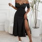 Off Shoulder Button Front High Slit Dress