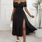 Off Shoulder Button Front High Slit Dress