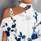 Plants Print Chain Strap Cold Shoulder Top