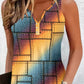 Denim Look Print Rainbow Ombre Notch Neck Casual Dress